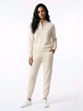 Cozy Sparkling Beige Knit Sweater and Pants Set